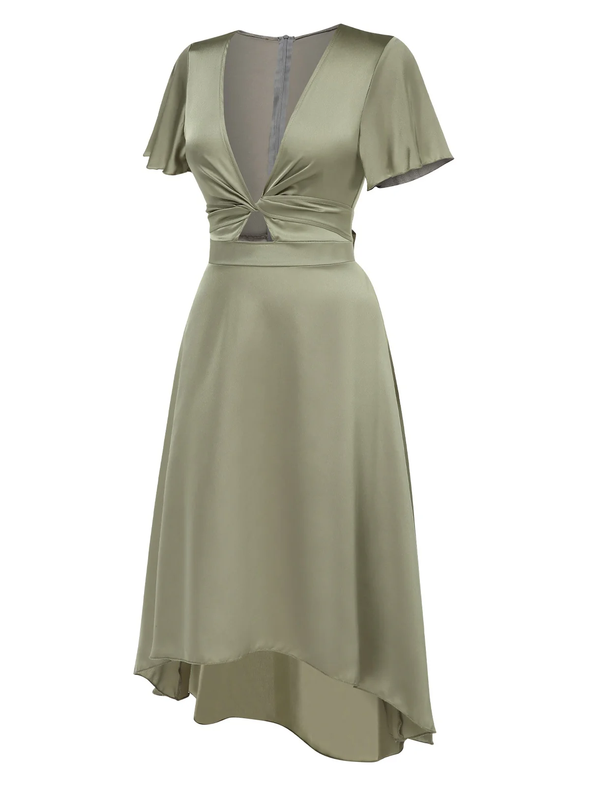 1940s Solid Deep V-Neck Twisted Satin Dress - Image 2