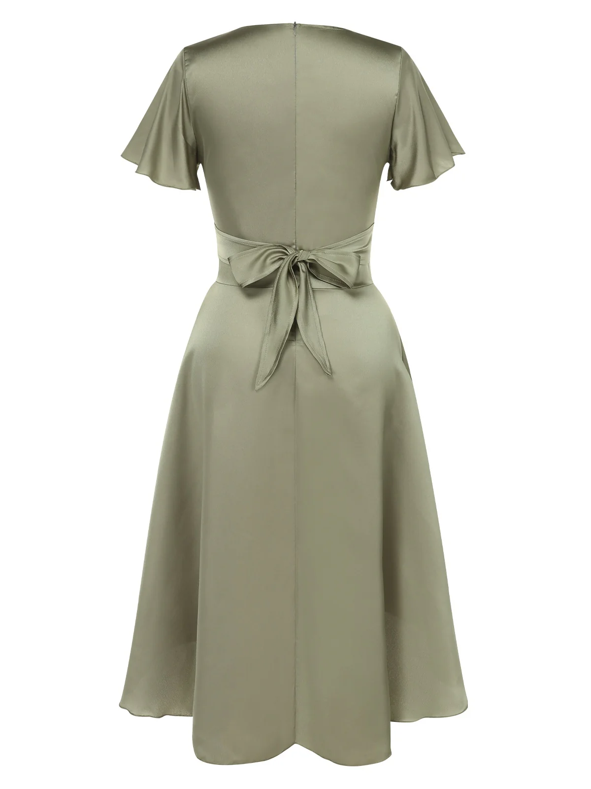 1940s Solid Deep V-Neck Twisted Satin Dress - Image 3