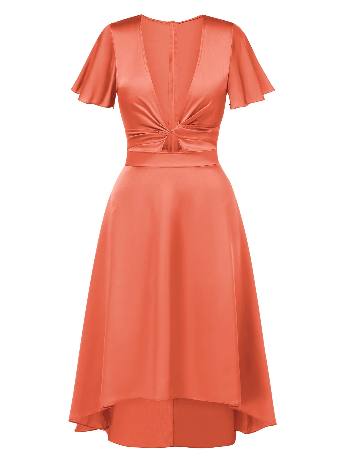 1940s Solid Deep V-Neck Twisted Satin Dress - Image 4