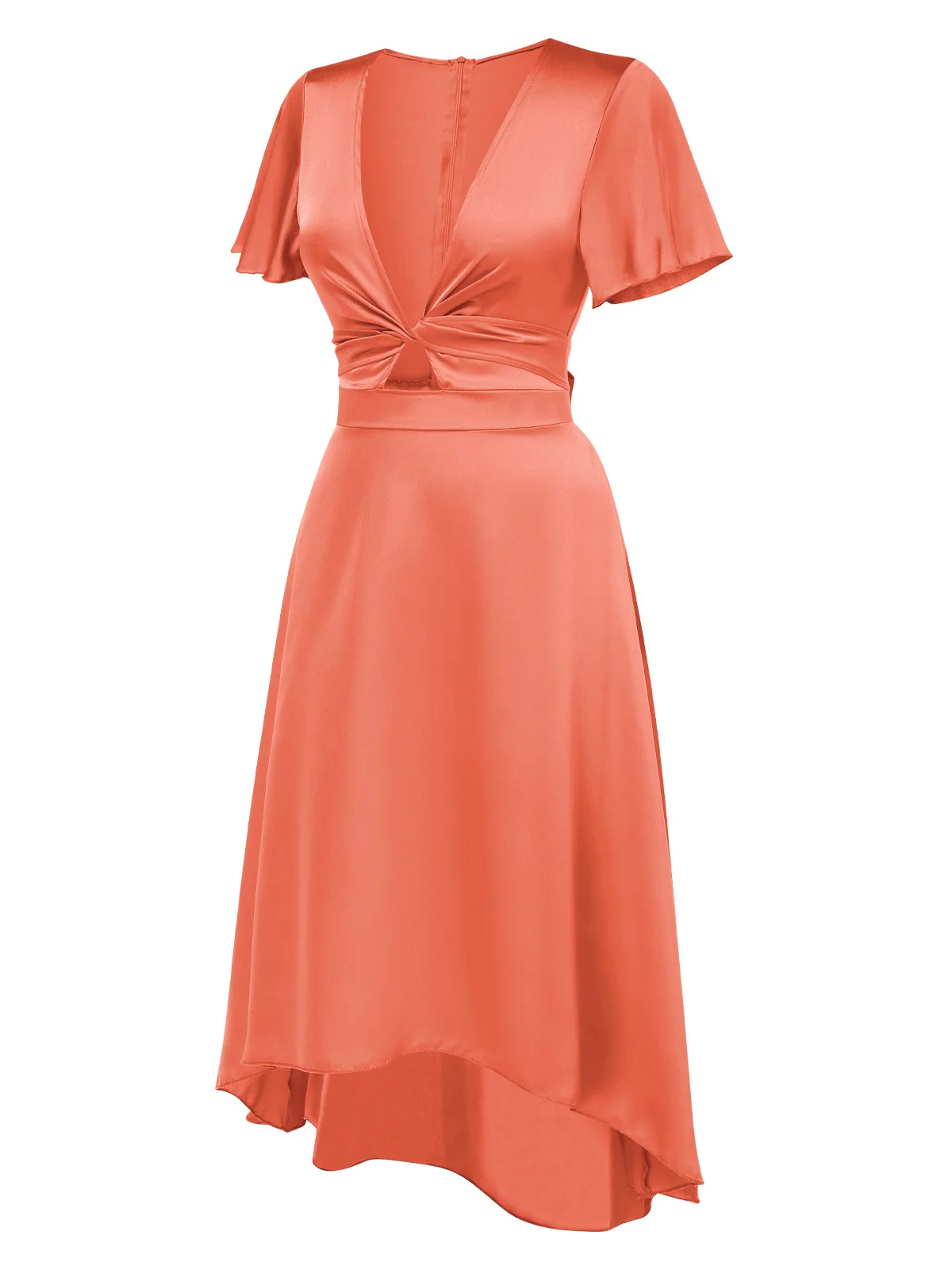 1940s Solid Deep V-Neck Twisted Satin Dress - Image 5