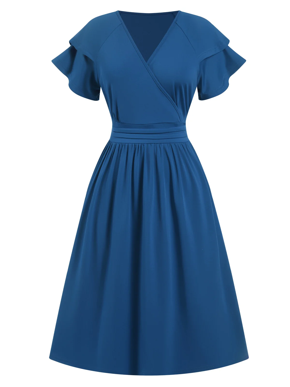 1940s Solid Double Sleeves V-Neck Dress - Image 11