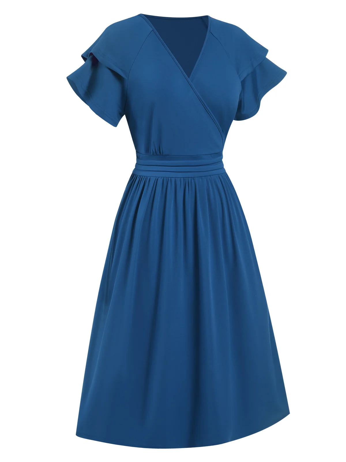 1940s Solid Double Sleeves V-Neck Dress - Image 12