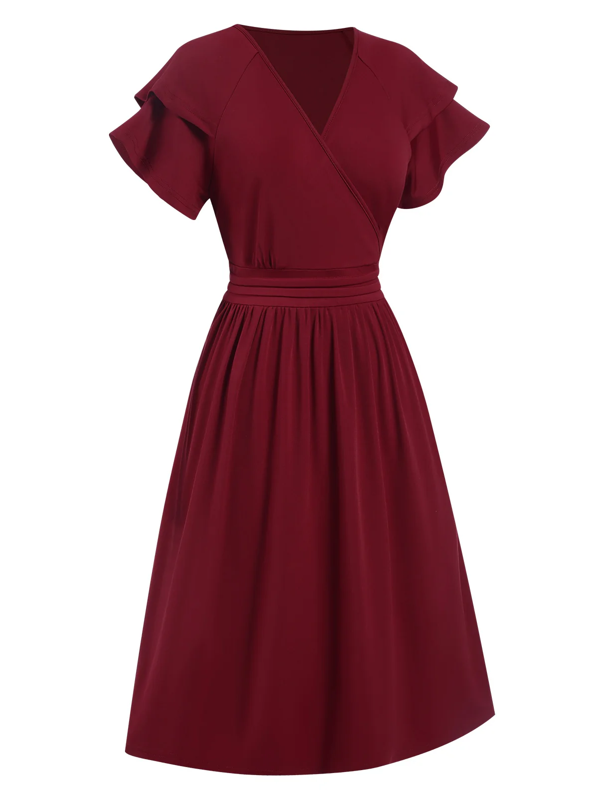 1940s Solid Double Sleeves V-Neck Dress - Image 2
