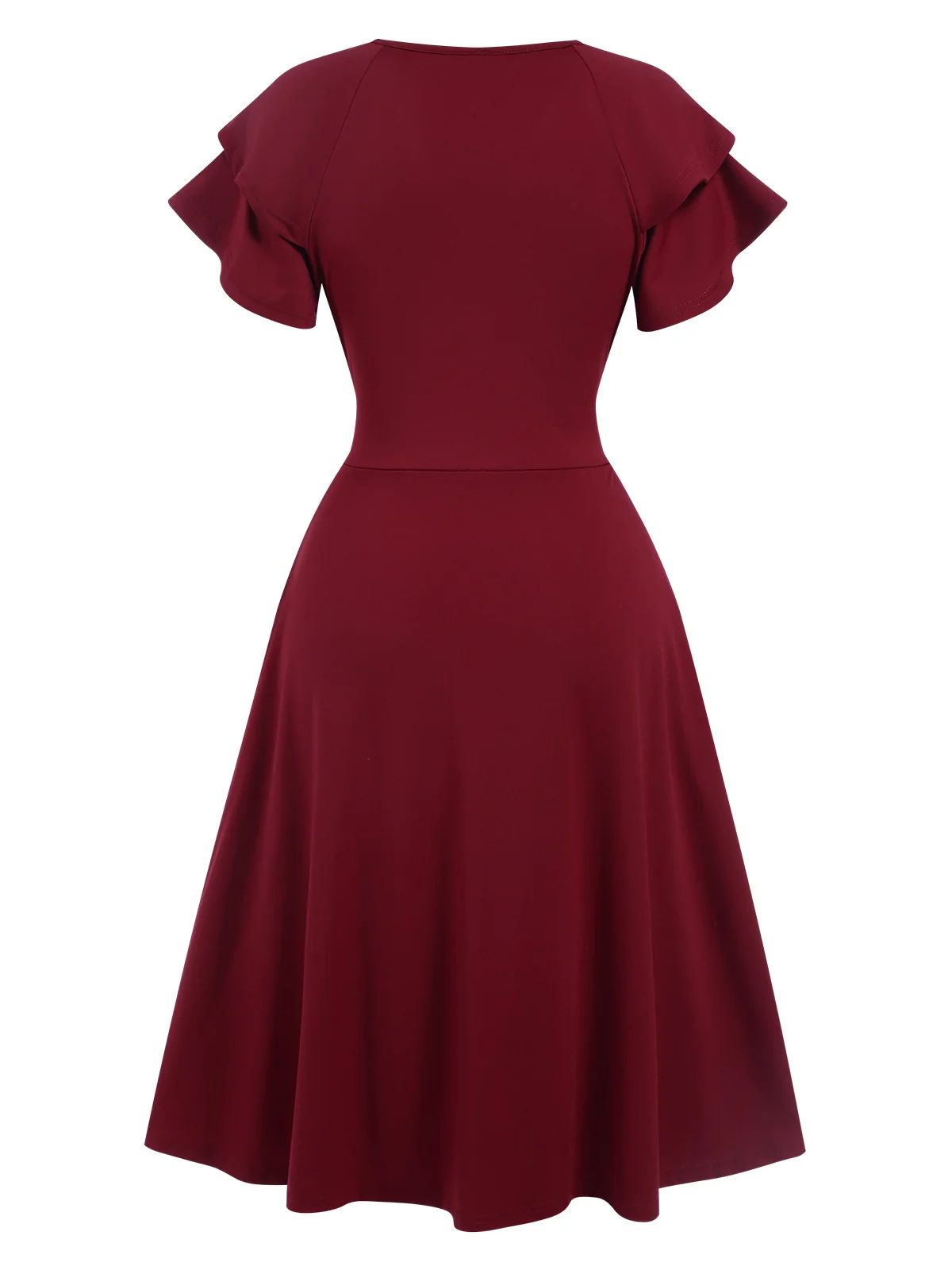 1940s Solid Double Sleeves V-Neck Dress - Image 3