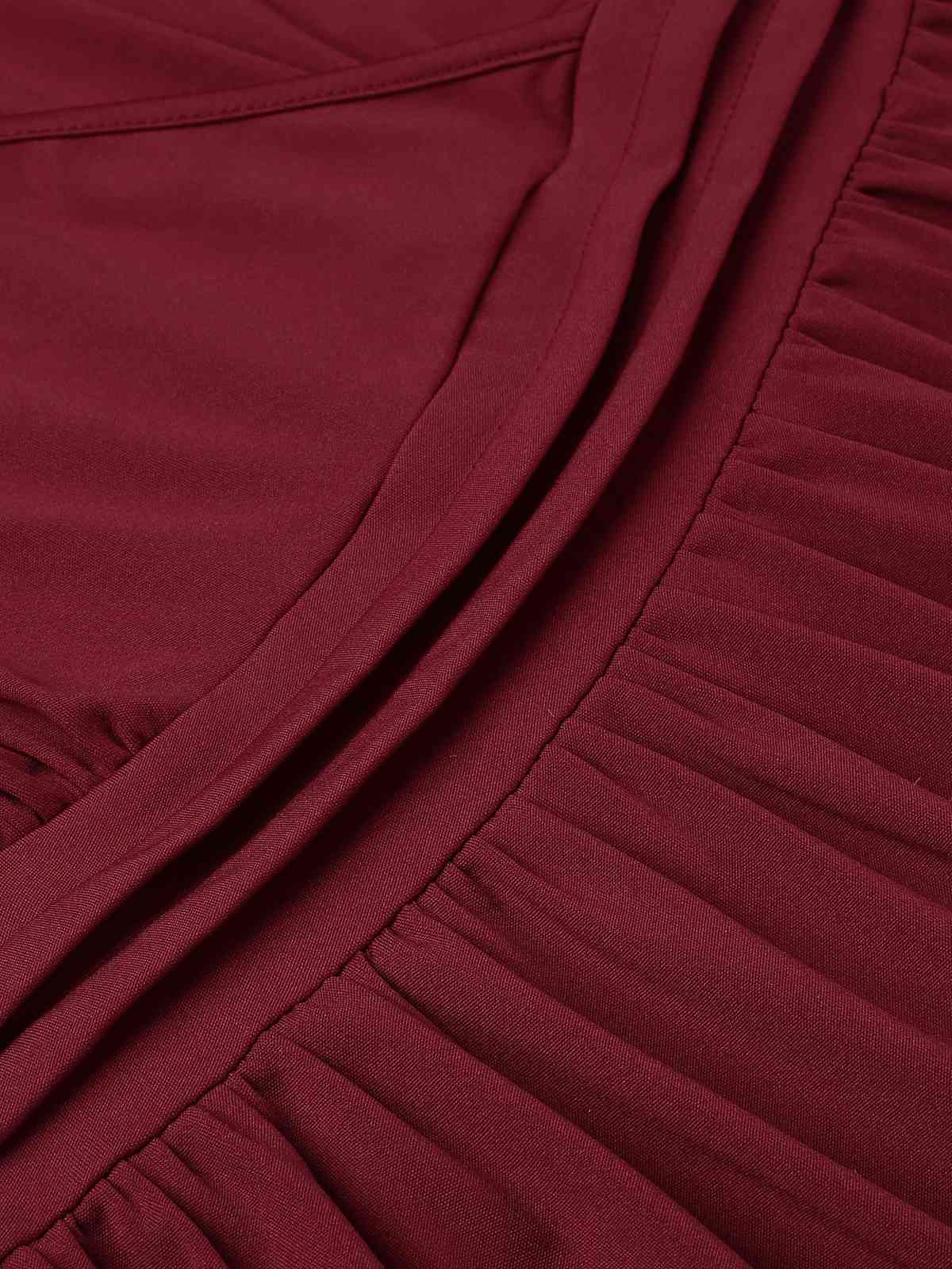 1940s Solid Double Sleeves V-Neck Dress - Image 4