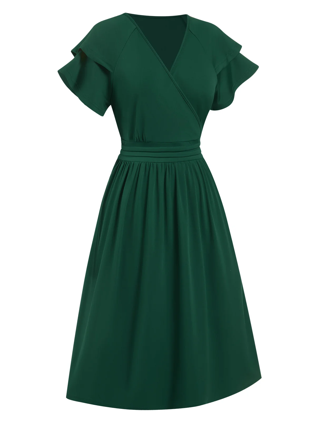1940s Solid Double Sleeves V-Neck Dress - Image 6