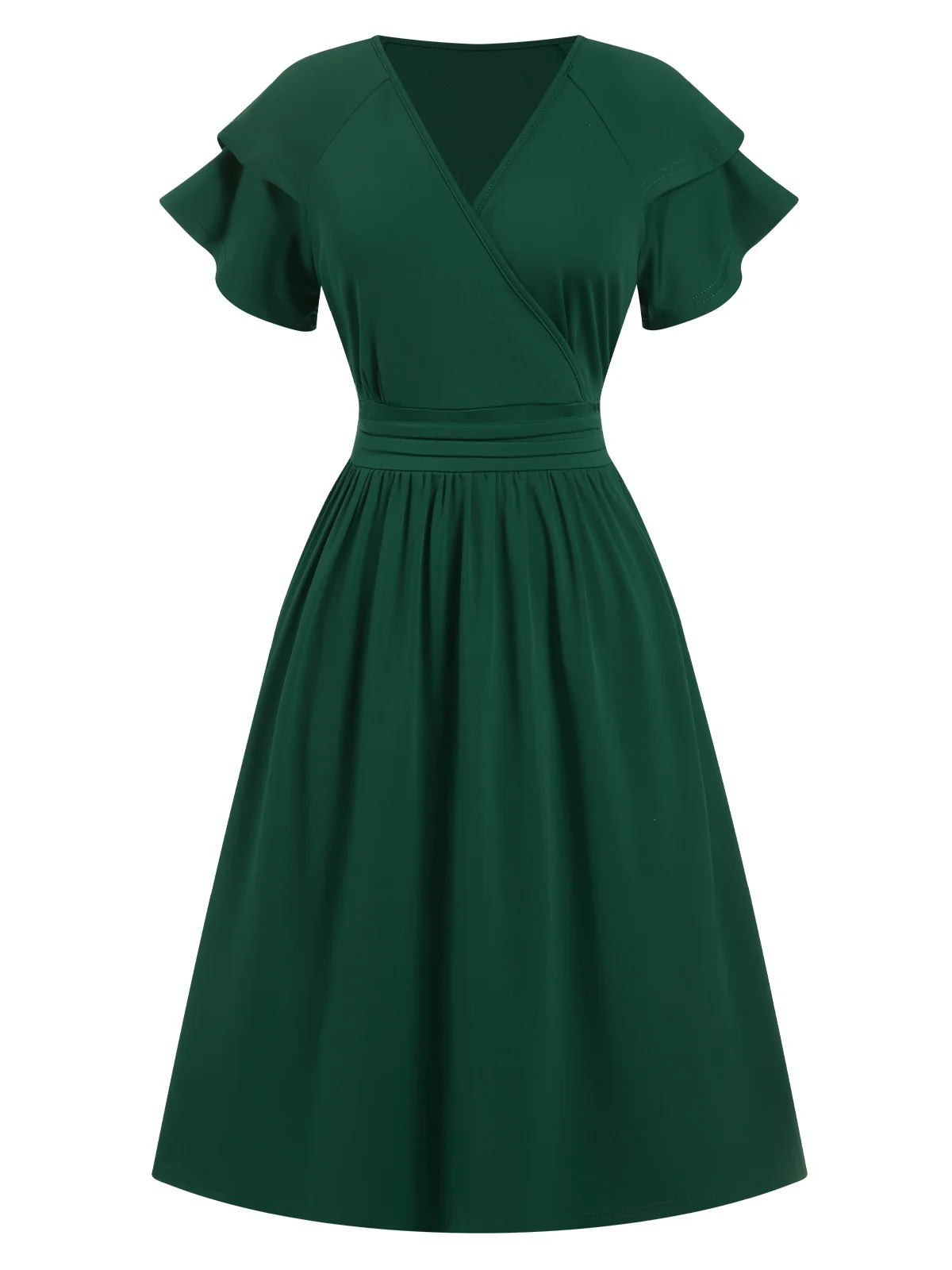 1940s Solid Double Sleeves V-Neck Dress - Image 7