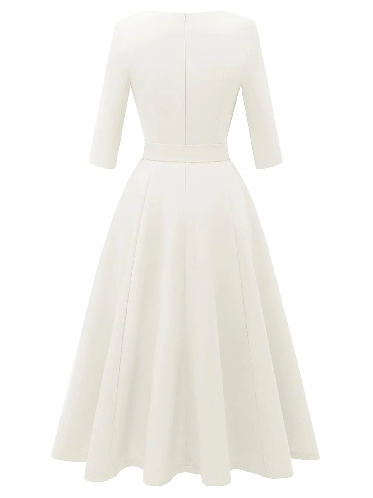 1940s Solid Fit Bow 3/4 Sleeves Swing Dress - Image 10