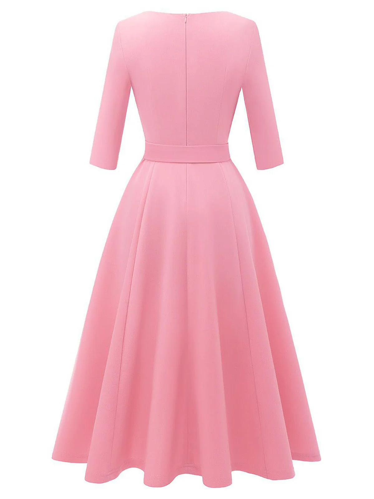 1940s Solid Fit Bow 3/4 Sleeves Swing Dress - Image 3