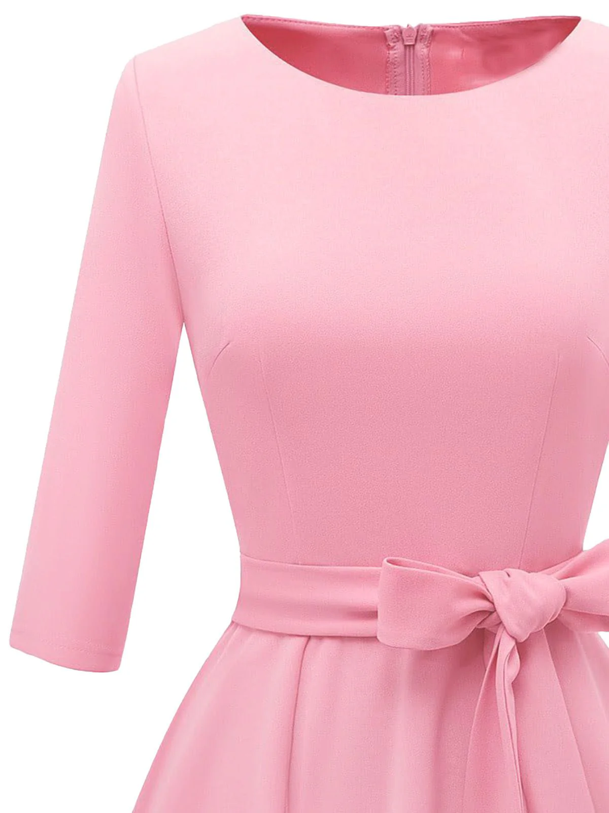 1940s Solid Fit Bow 3/4 Sleeves Swing Dress - Image 4