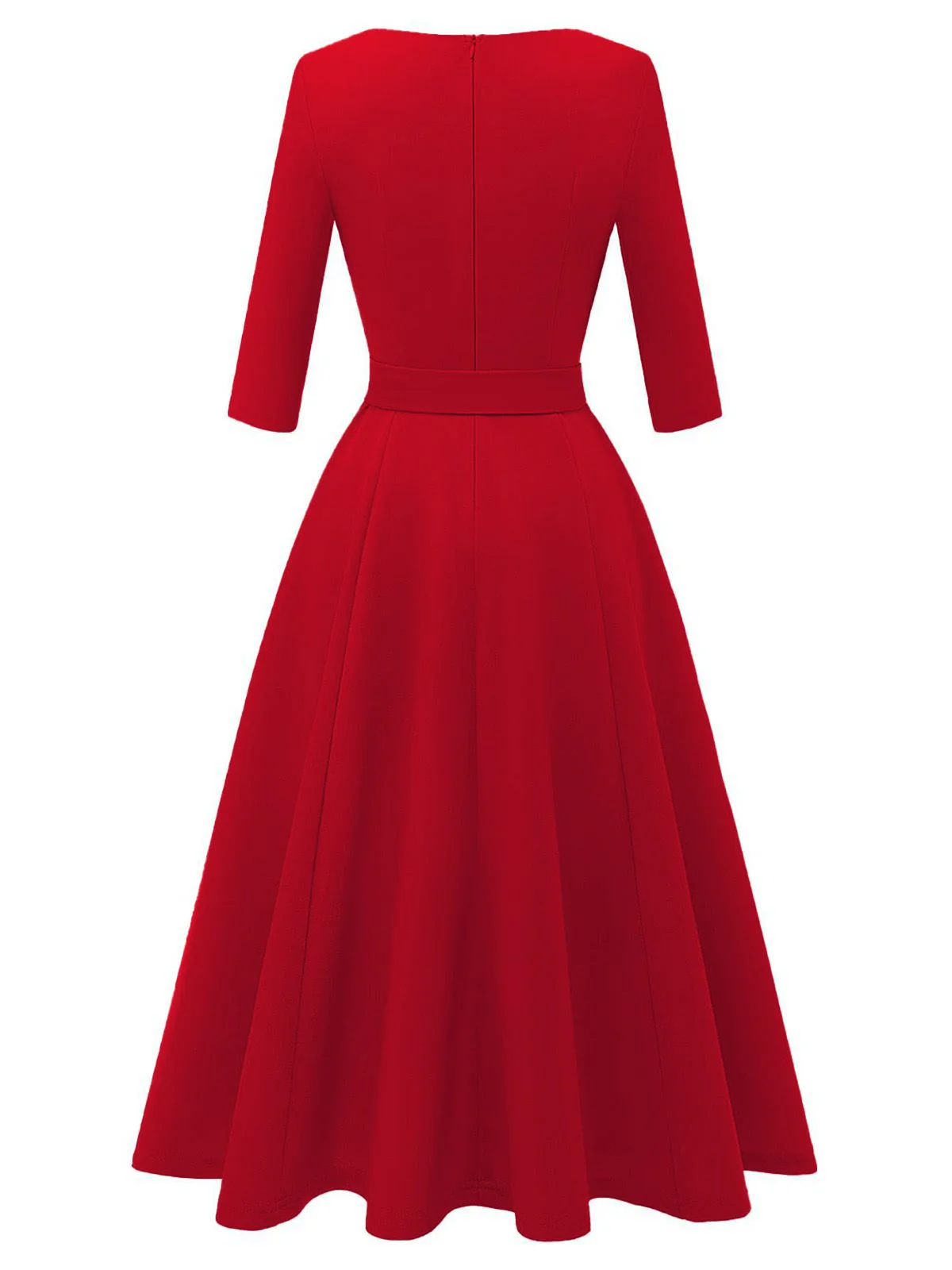 1940s Solid Fit Bow 3/4 Sleeves Swing Dress - Image 7