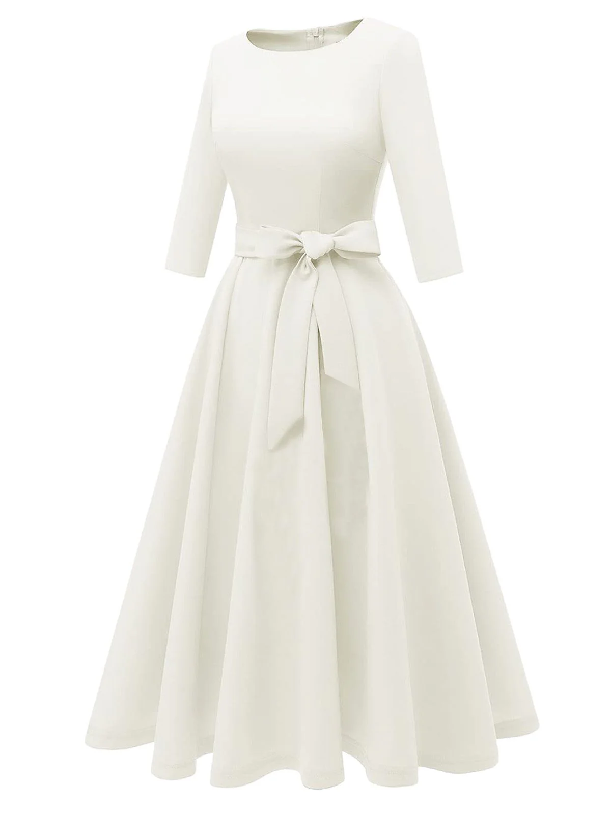 1940s Solid Fit Bow 3/4 Sleeves Swing Dress - Image 9