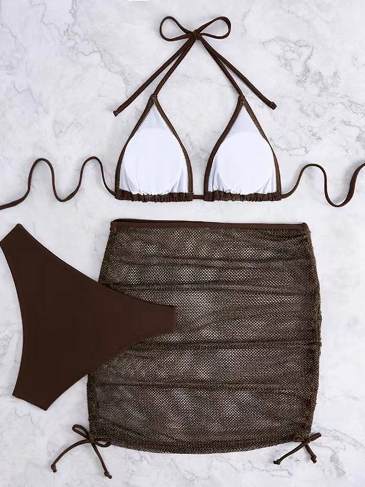 1940s Solid Halter Bikini Set & Crochet Cover-Up - Image 10