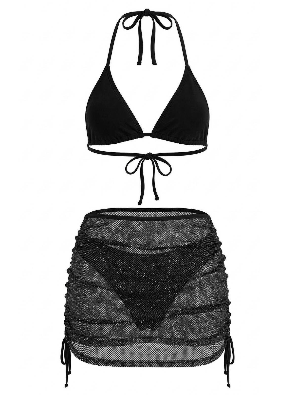 1940s Solid Halter Bikini Set & Crochet Cover-Up - Image 14