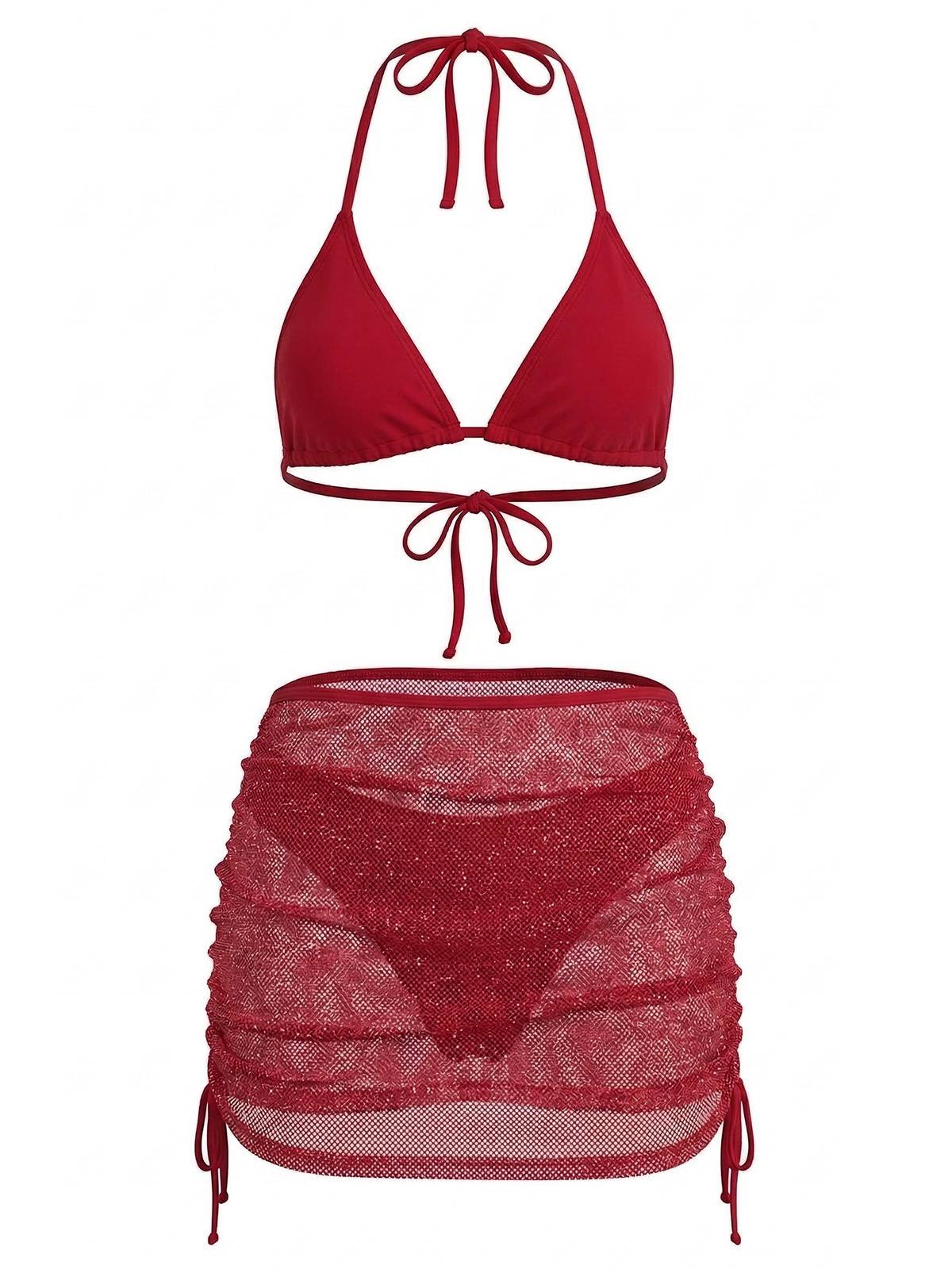 1940s Solid Halter Bikini Set & Crochet Cover-Up - Image 2