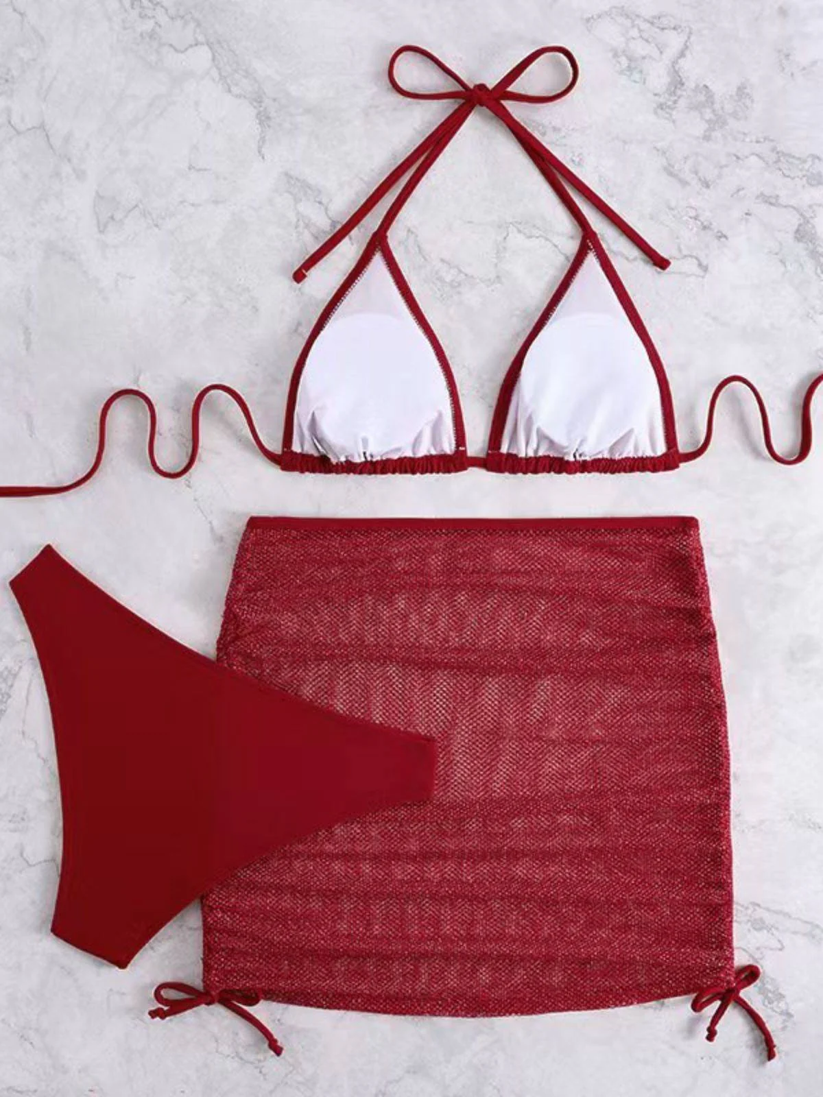 1940s Solid Halter Bikini Set & Crochet Cover-Up - Image 4