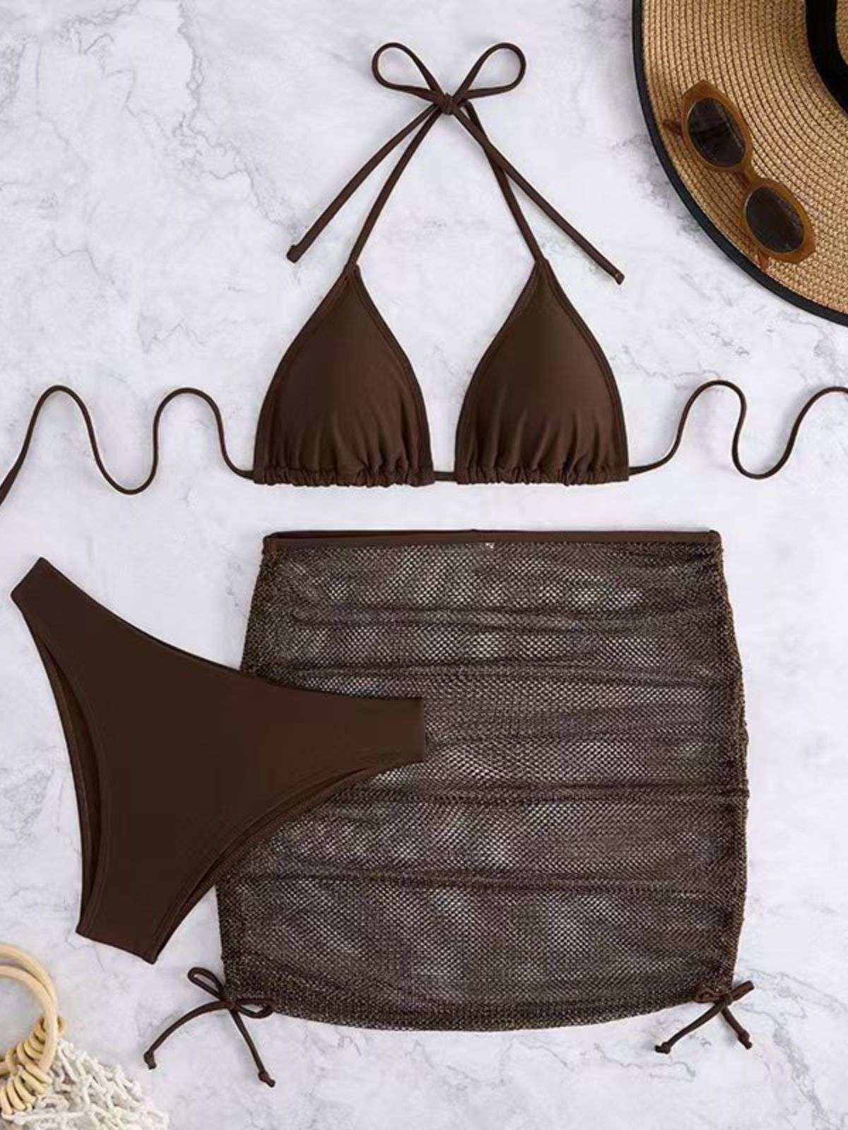 1940s Solid Halter Bikini Set & Crochet Cover-Up - Image 9
