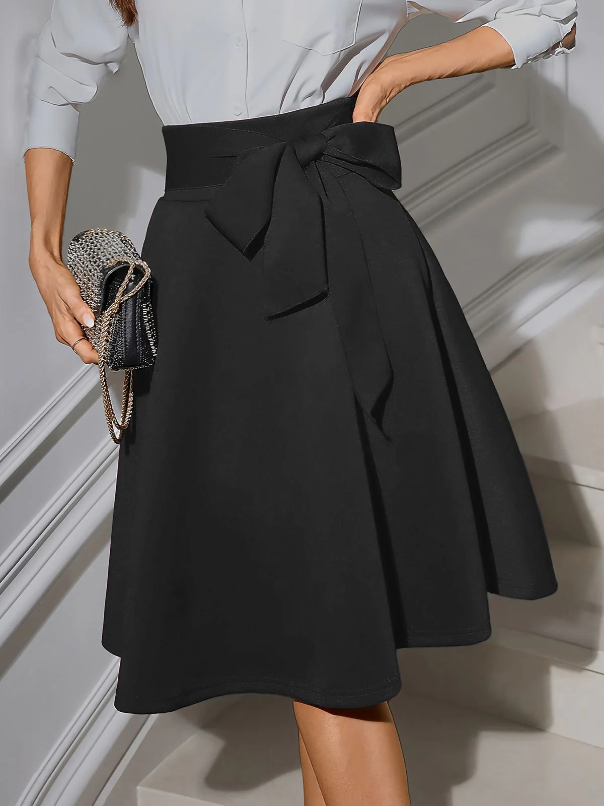 1940s Solid High Waist Lace-Up Skirt - Image 3