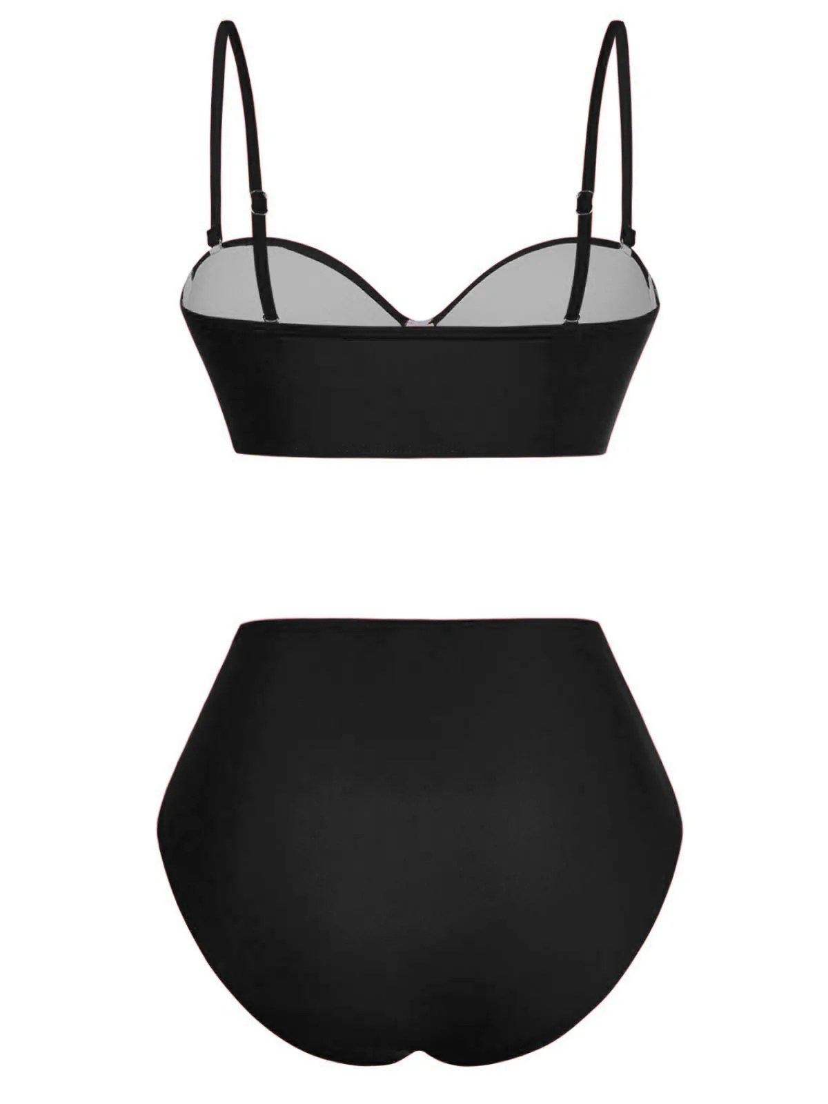 1940s Solid High-Waisted Ruched Bikini Set - Image 11
