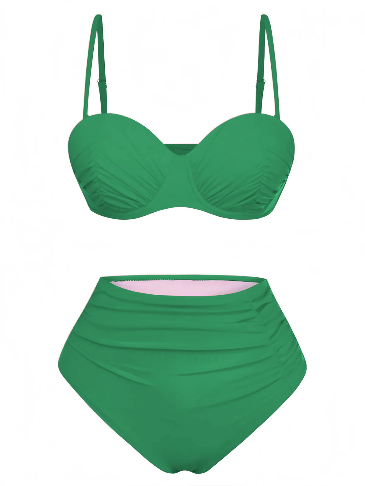 1940s Solid High-Waisted Ruched Bikini Set - Image 12