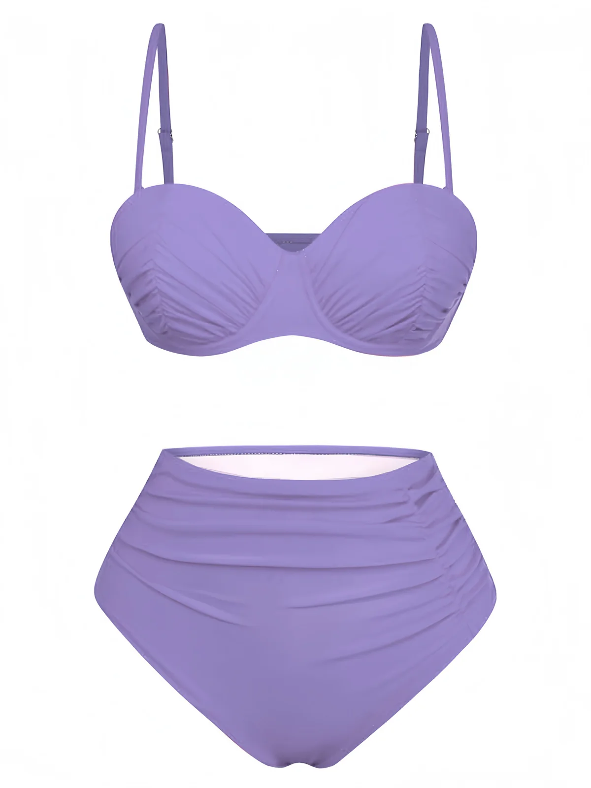 1940s Solid High-Waisted Ruched Bikini Set - Image 14