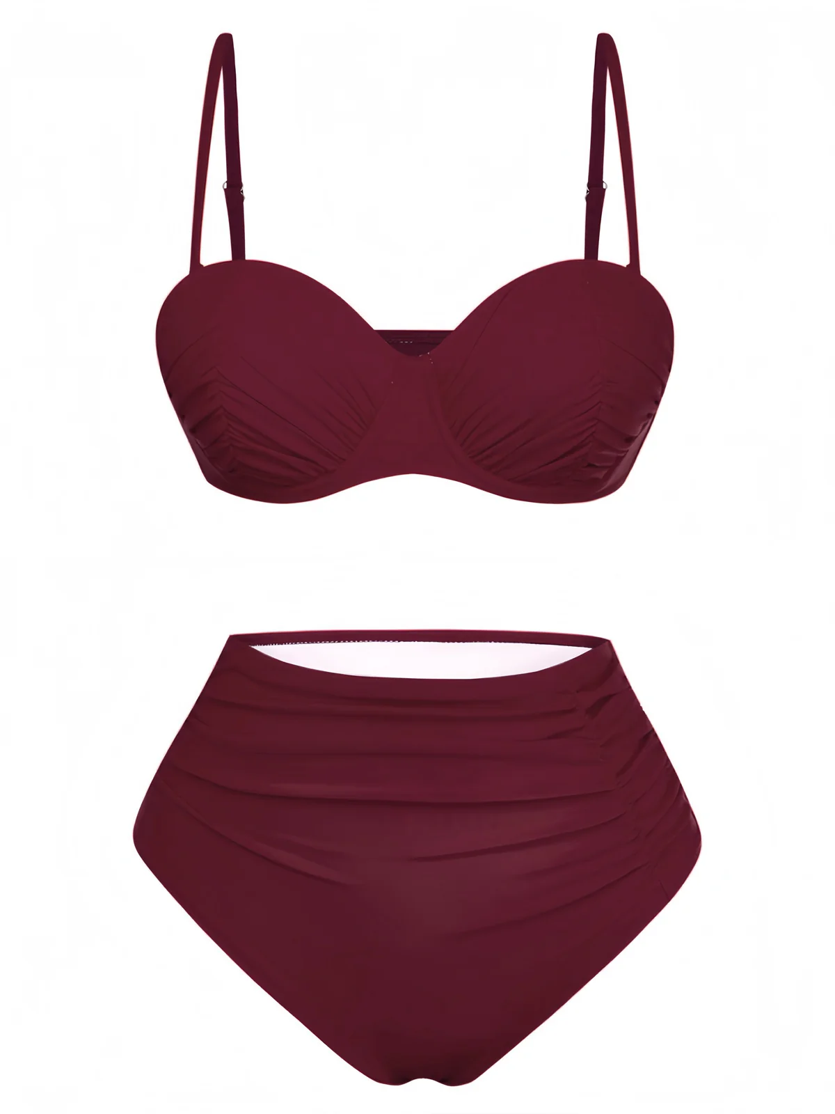 1940s Solid High-Waisted Ruched Bikini Set - Image 16