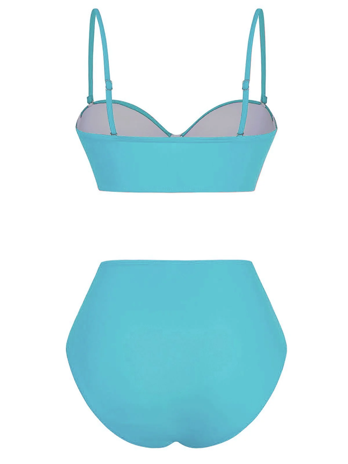 1940s Solid High-Waisted Ruched Bikini Set - Image 3