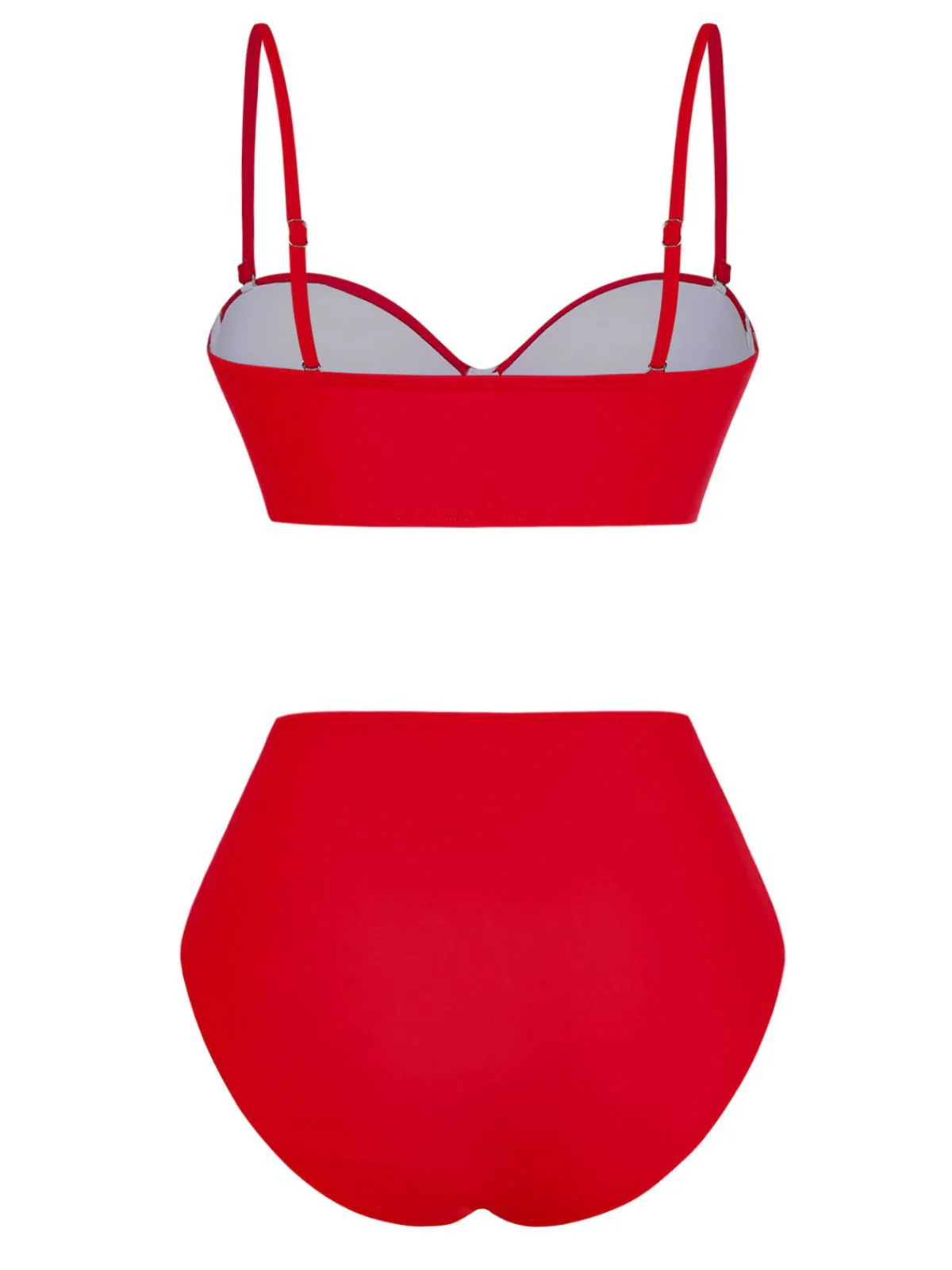 1940s Solid High-Waisted Ruched Bikini Set - Image 5