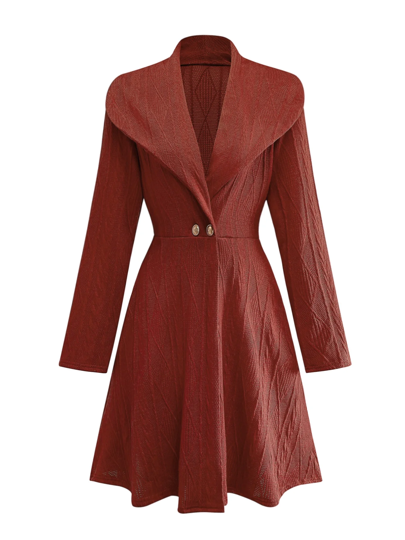 1940s Solid Knitted Big V-Neck Button Dress - Image 2