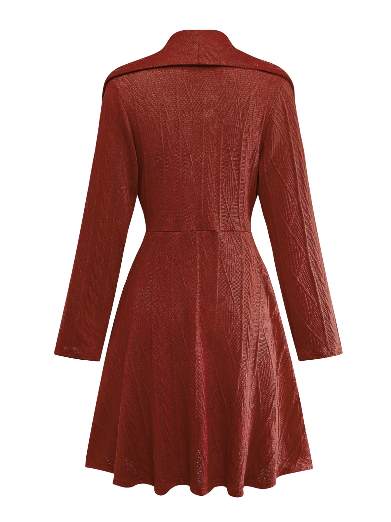 1940s Solid Knitted Big V-Neck Button Dress - Image 3