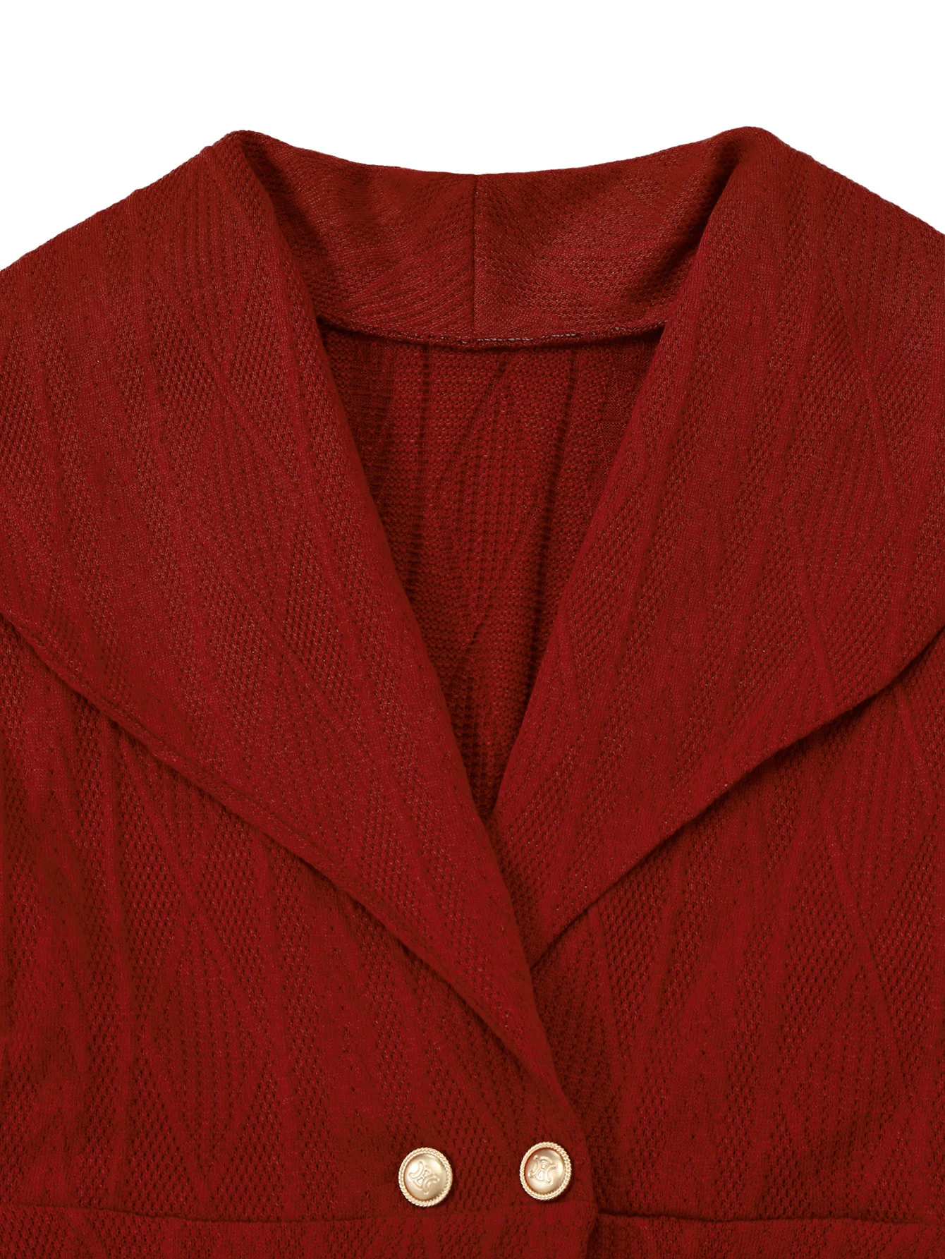 1940s Solid Knitted Big V-Neck Button Dress - Image 4