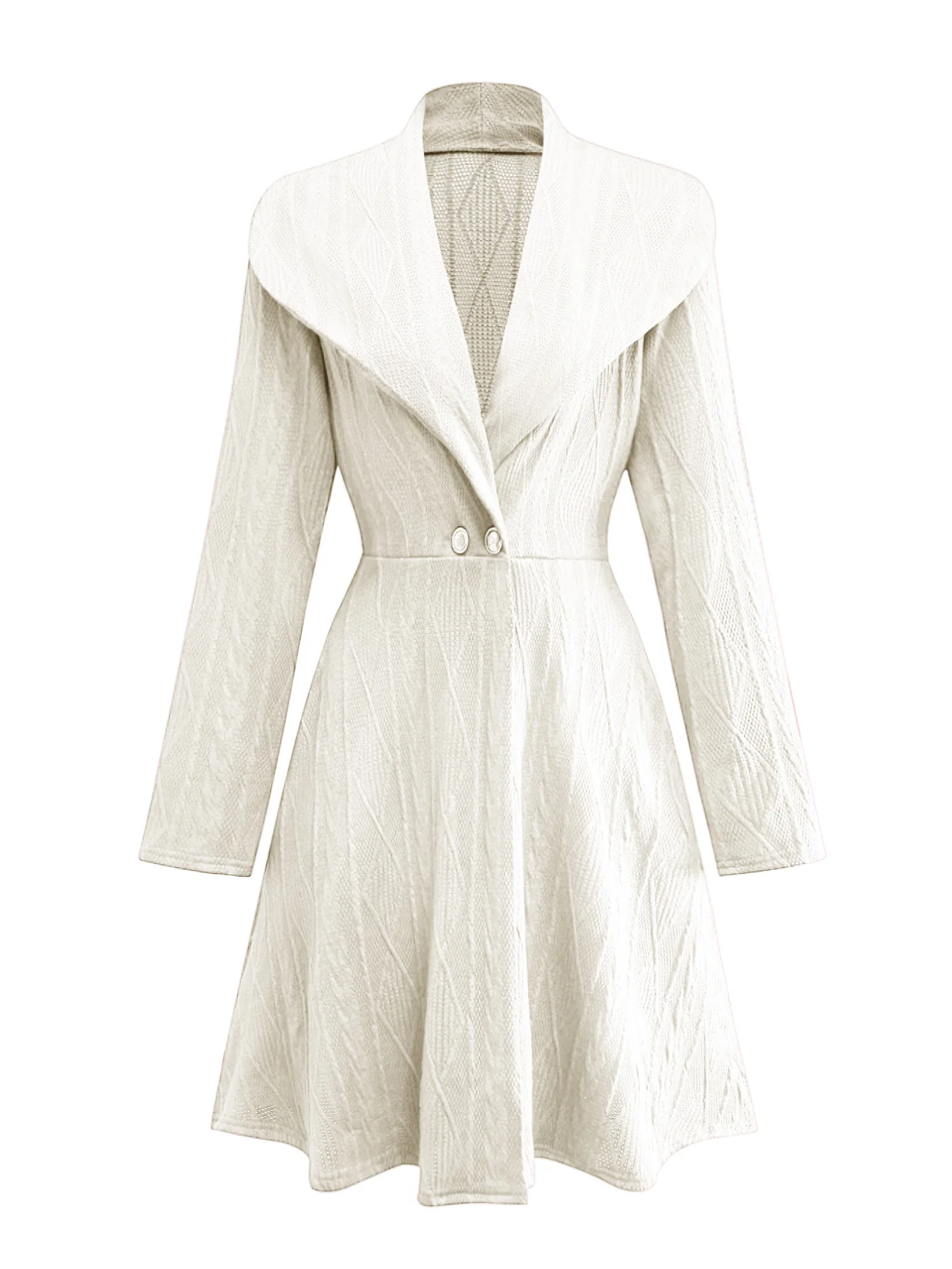 1940s Solid Knitted Big V-Neck Button Dress - Image 8