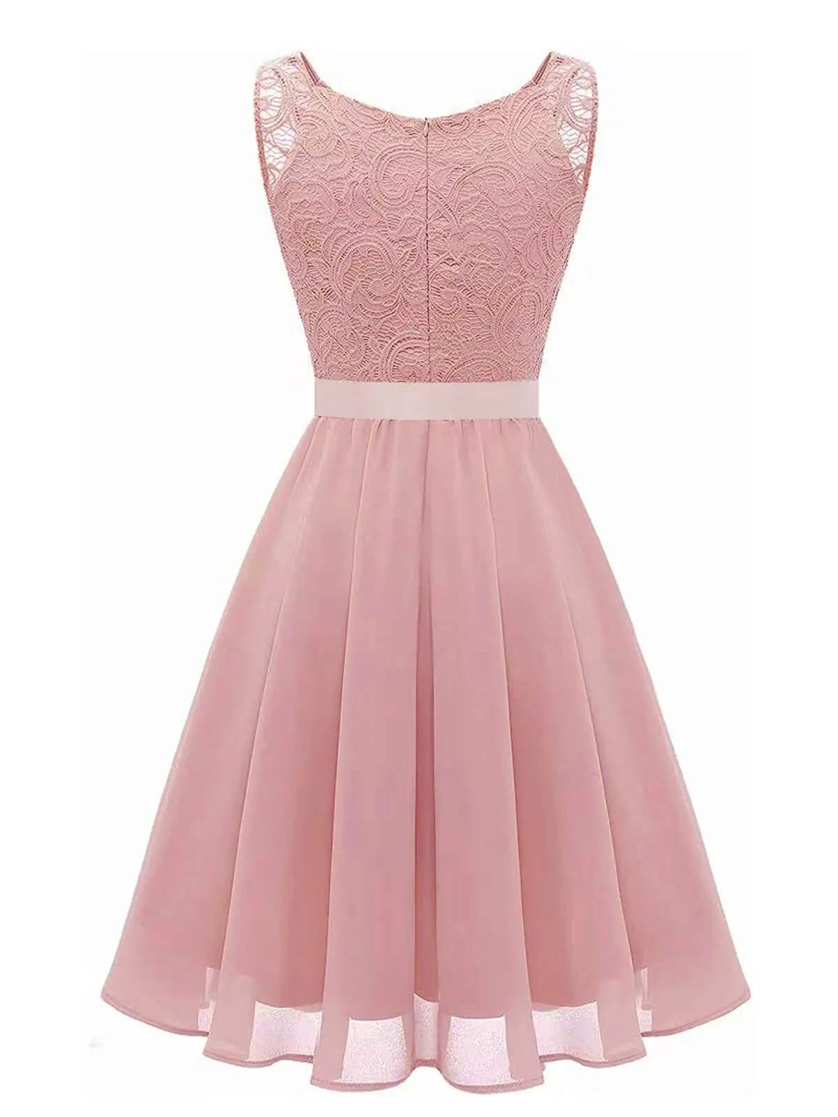 1940s Solid Lace Chiffon Patchwork Dress - Image 2
