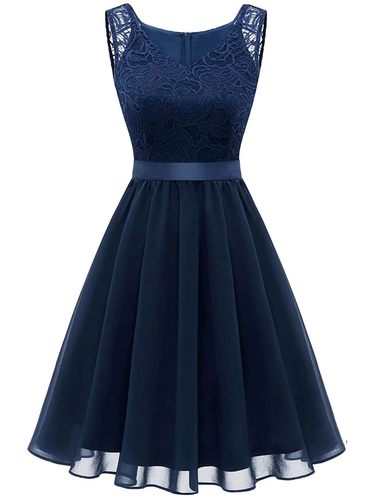 1940s Solid Lace Chiffon Patchwork Dress - Image 3