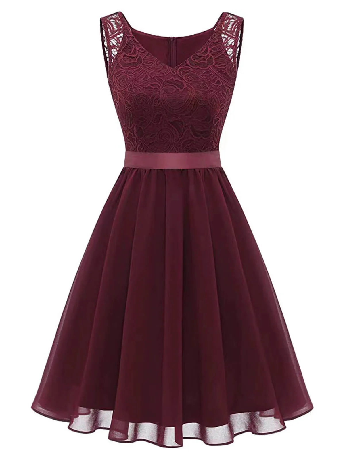 1940s Solid Lace Chiffon Patchwork Dress - Image 4