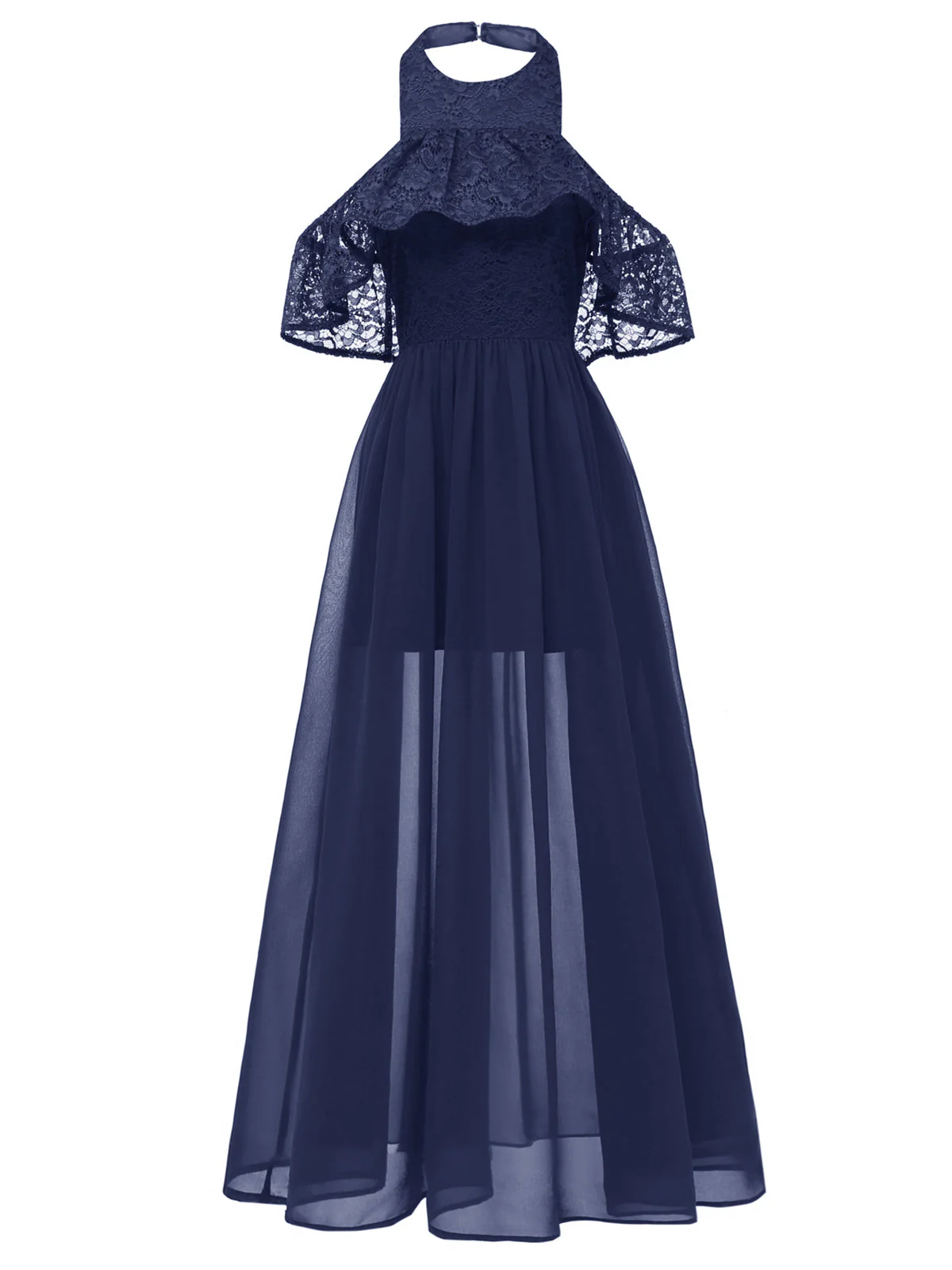 1940s Solid Lace Cold-Shoulder Long Dress - Image 2