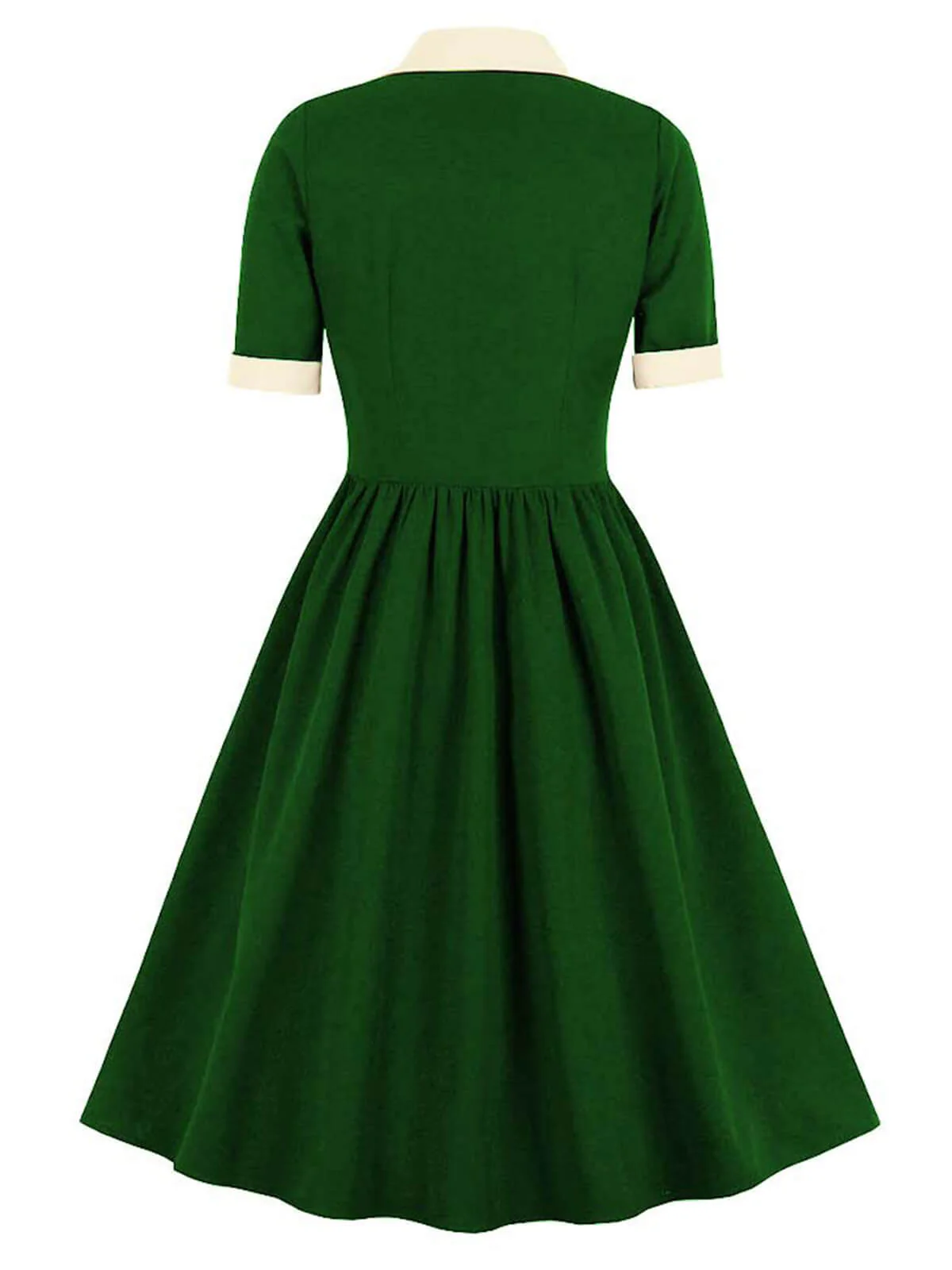 1940s Color Contrast Button Lapel Bow Dress - Image 2