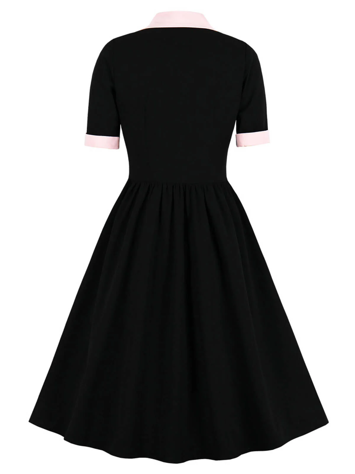 1940s Color Contrast Button Lapel Bow Dress - Image 5