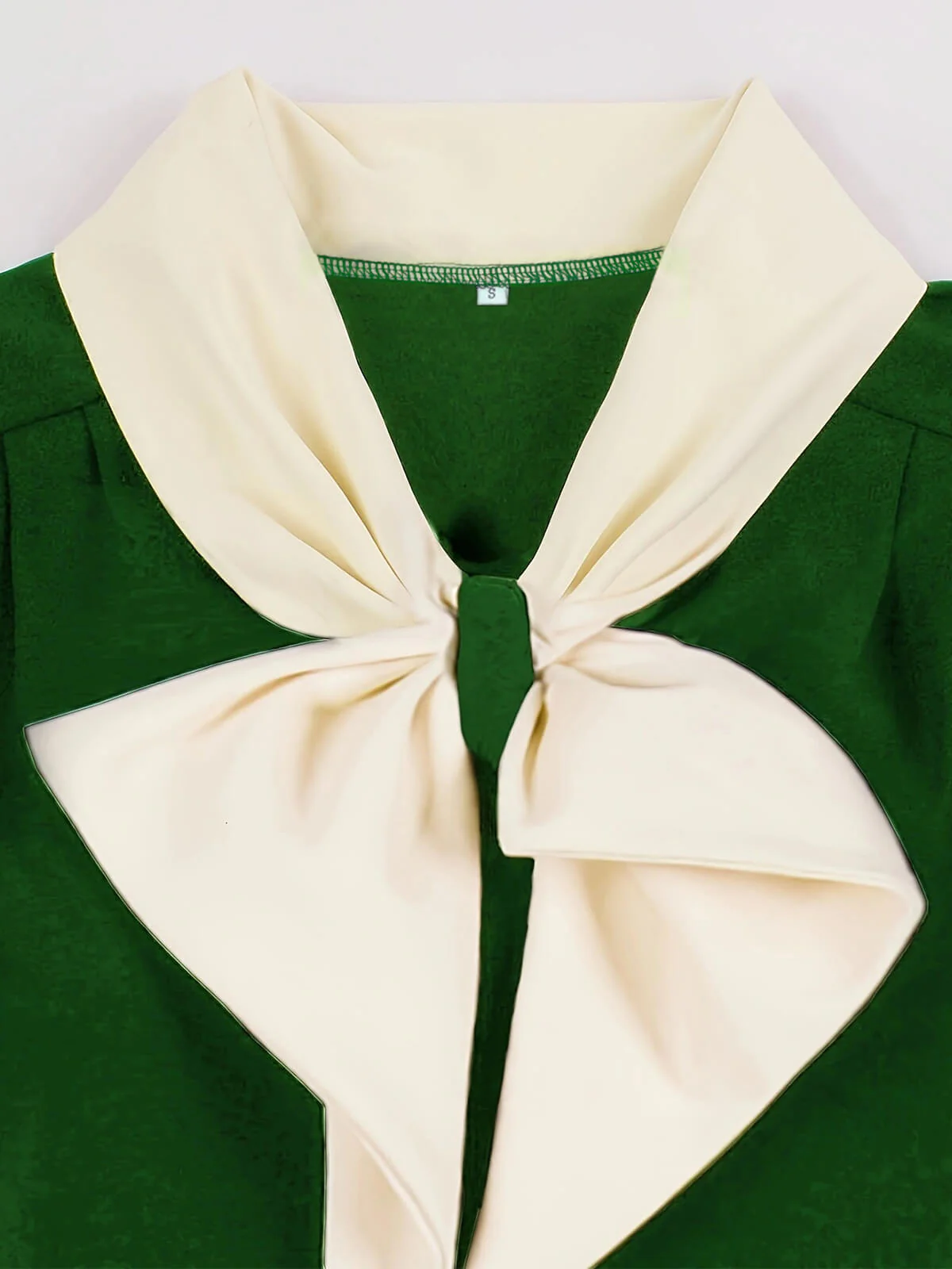 1940s Color Contrast Button Lapel Bow Dress - Image 6