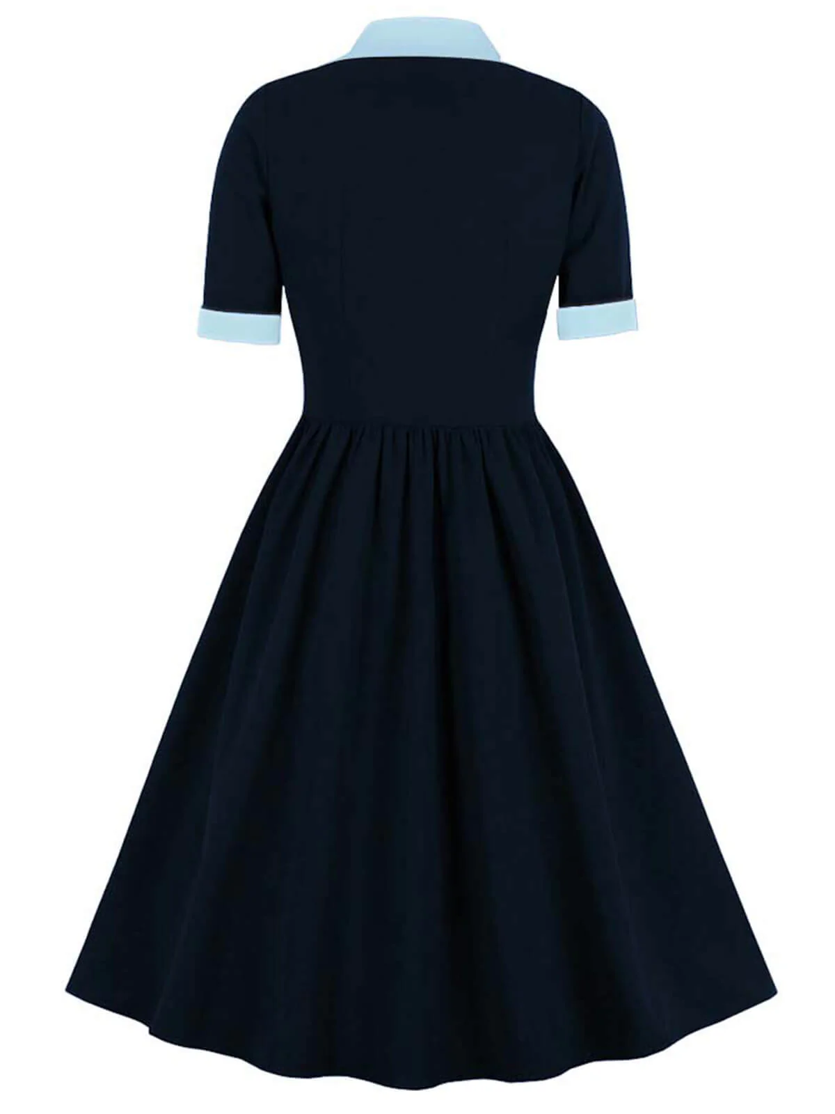 1940s Color Contrast Button Lapel Bow Dress - Image 8