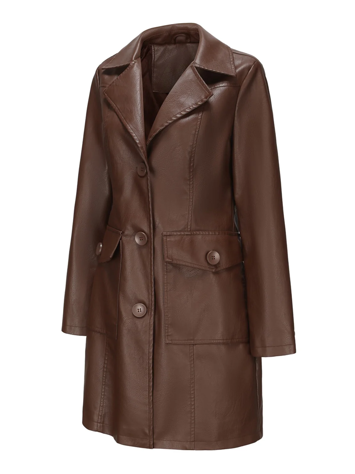 1940s Solid Lapel Leather Trench Coat - Image 14