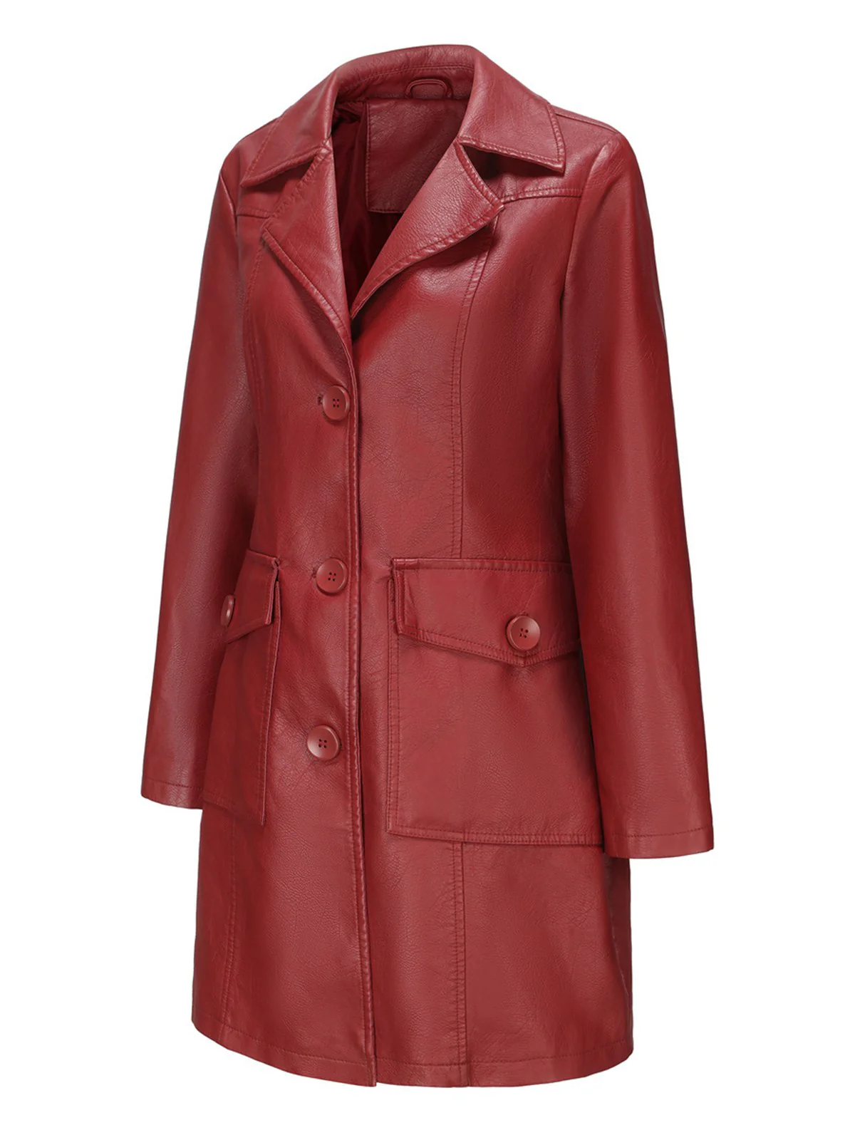 1940s Solid Lapel Leather Trench Coat - Image 2
