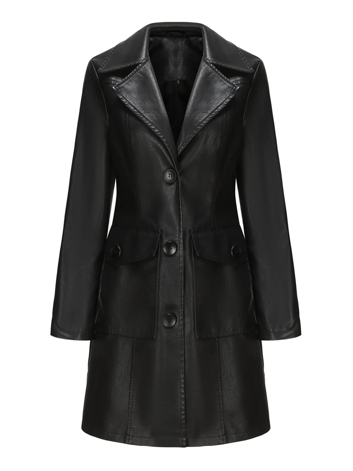 1940s Solid Lapel Leather Trench Coat - Image 7