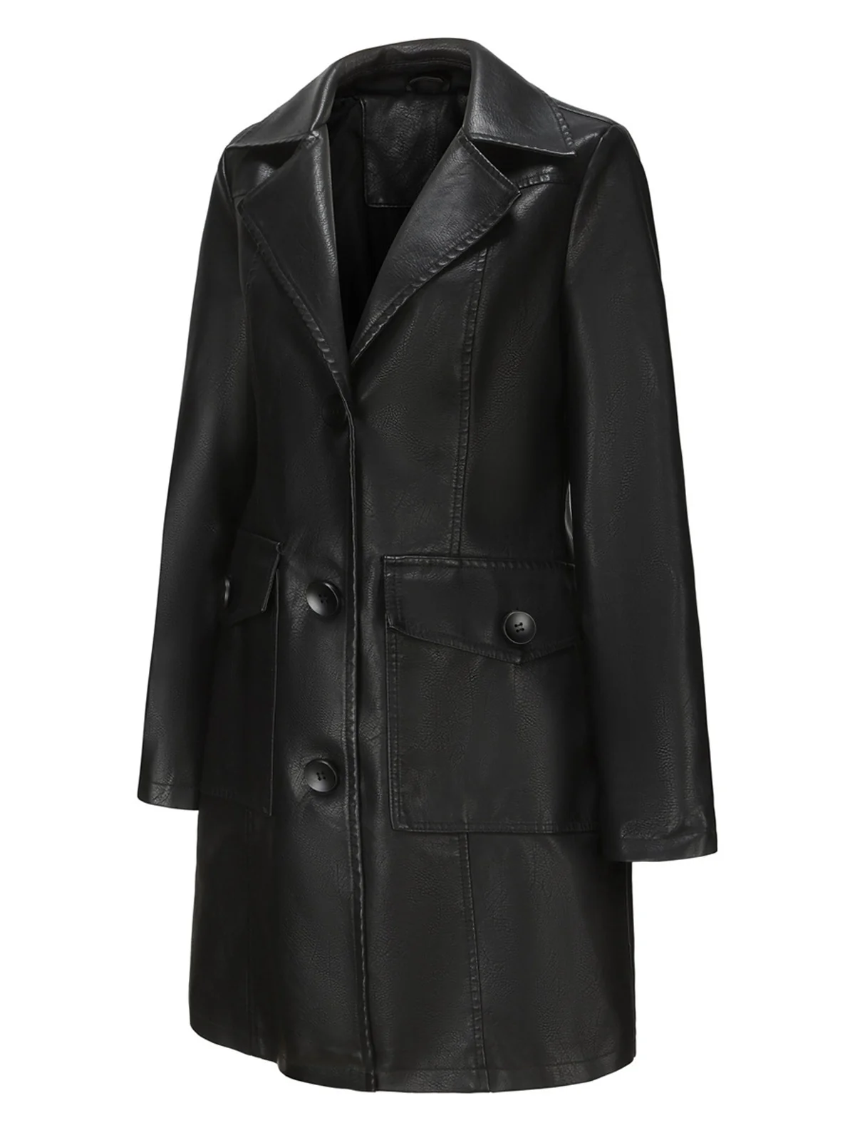 1940s Solid Lapel Leather Trench Coat - Image 9
