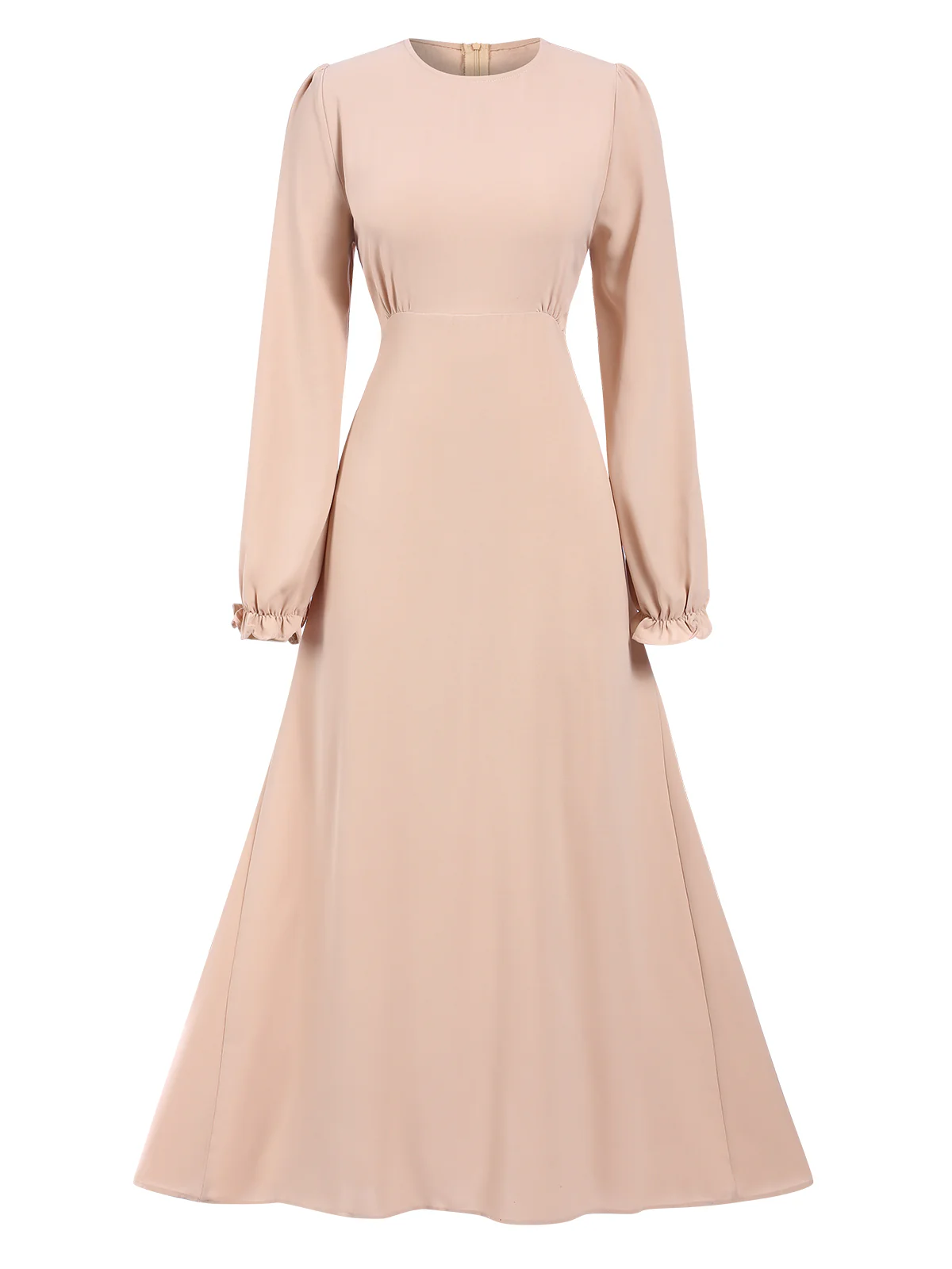1940s Solid Long sleeve A-line Dress - Image 5