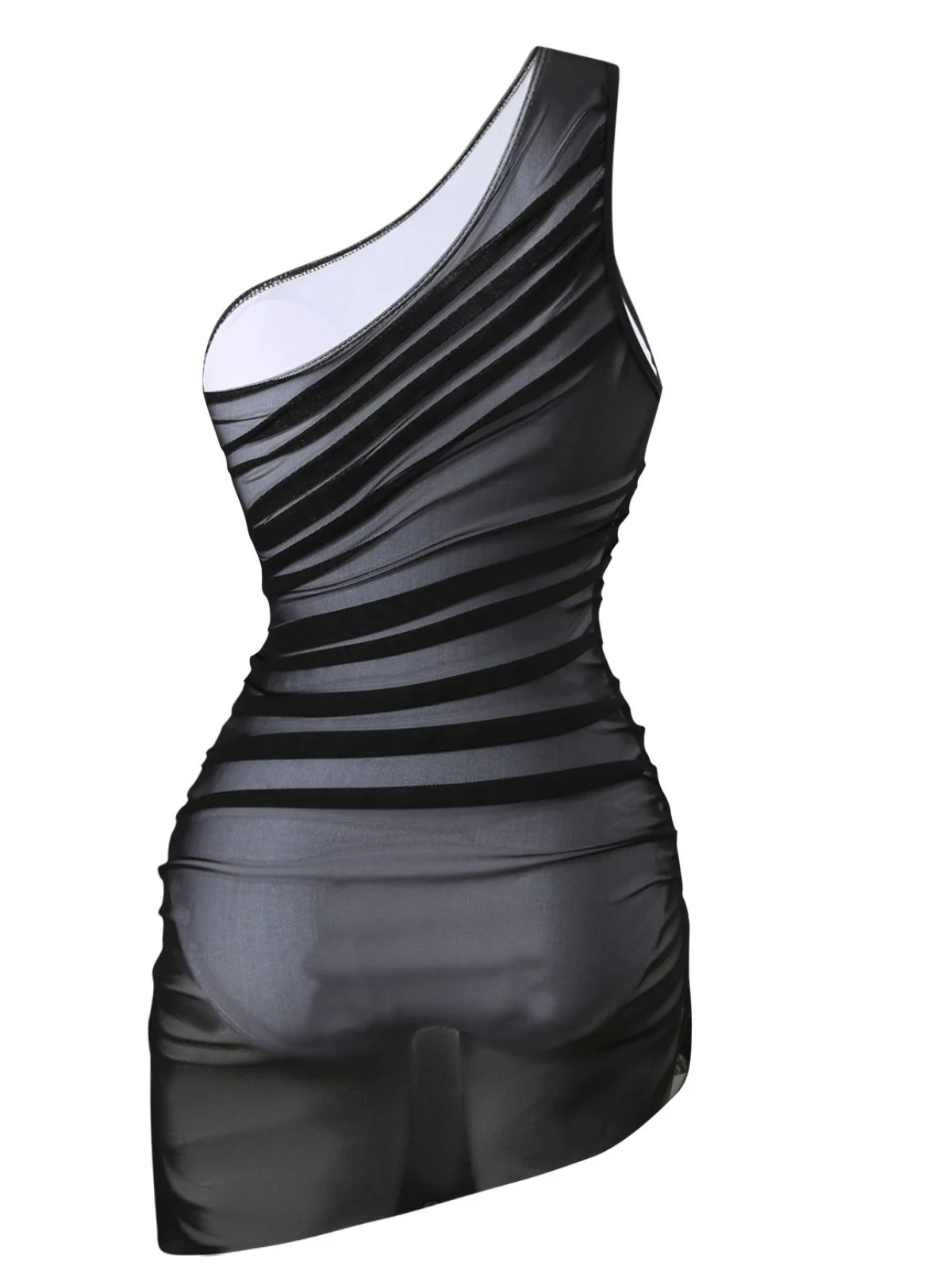 1940s Solid Mesh Pleated One-Shoulder Swimsuit - Image 2