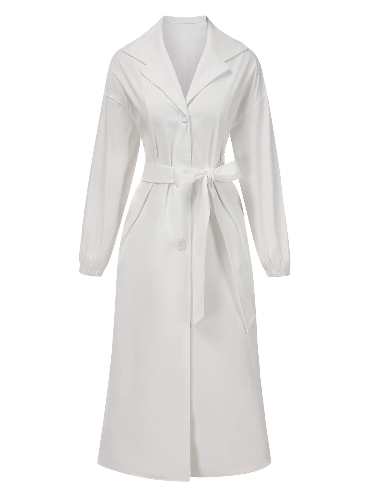 1940s Solid Notched Collar Belted Long Coat - Image 3