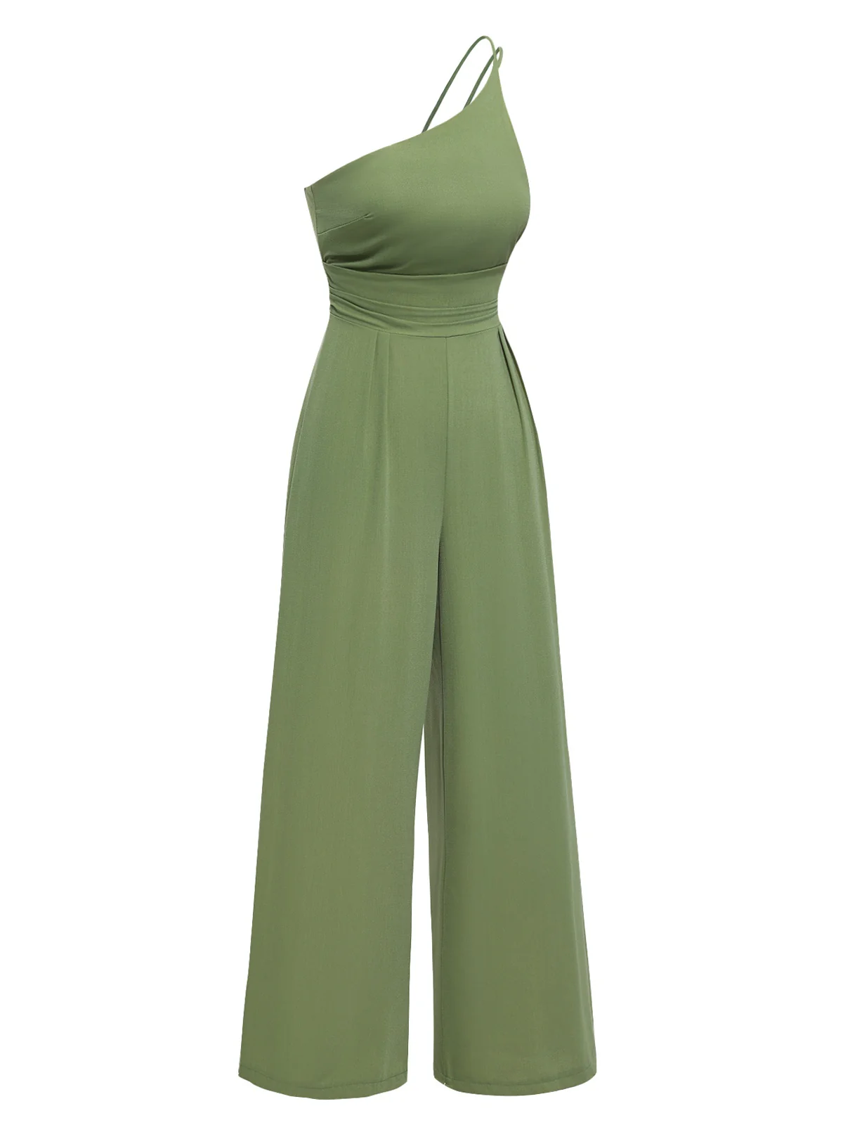 1940s Solid One-Shoulder Suspender Loose Wide-Leg Jumpsuit - Image 10