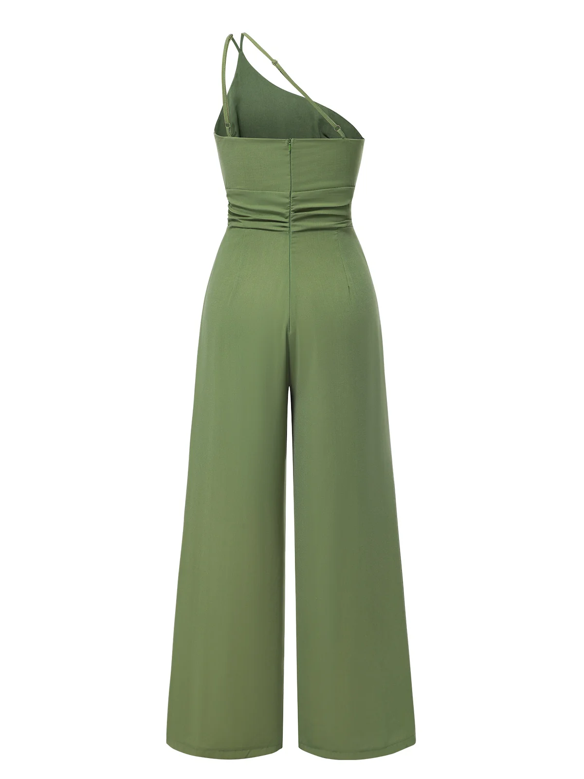 1940s Solid One-Shoulder Suspender Loose Wide-Leg Jumpsuit - Image 11