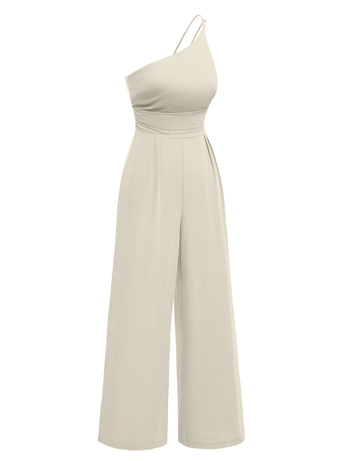 1940s Solid One-Shoulder Suspender Loose Wide-Leg Jumpsuit - Image 2